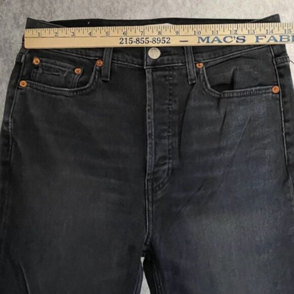 REDONE 90s High Rise Jeans Womens Size 29 Black Retro Denim Slim Raw Ankle Crop - Picture 11 of 15